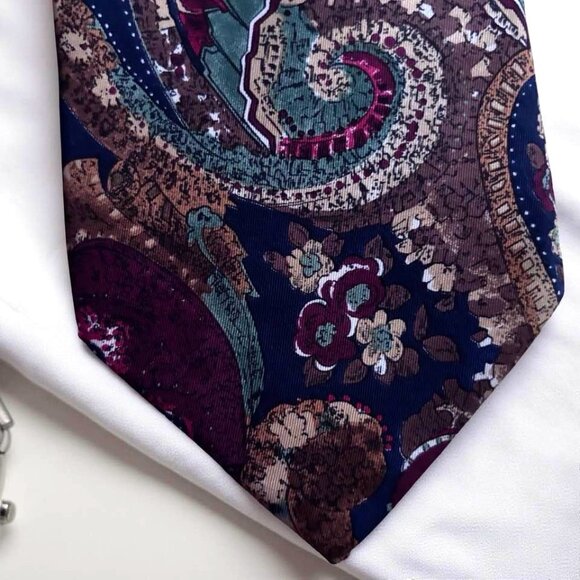 Vintage Italian Silk Paisley Tie Italy With Rich Purple Teal & Brown Tones - Picture 3 of 7